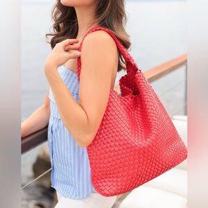 Elegant Red Woven Tote Vegan Bag